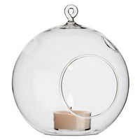 4 x Hanging Clear Glass Ball Tealight Candle Holder  - 8cm Diameter / High - Wedding Globe Decoration Terrarium Succulent Plant Mini Garden Holder Decor Craft Gift