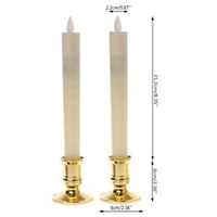 10 Pack Taper Stick White Battery Candle - Natural Flame Light Colour No Flicker - Gold Stand Base
