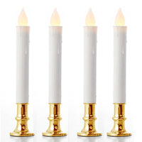 3 Pack Taper Stick White Battery Candle - Natural Flame Light Colour No Flicker - Gold Stand Base