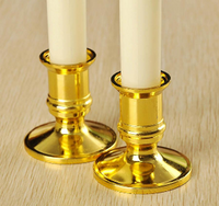 50 Pack Taper Stick White Battery Candle - Natural Flame Light Colour No Flicker - Gold Stand Base
