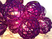 1 Set of 20 LED Cassis Purple 5cm Rattan Cane Ball Battery Powered String Lights Christmas Gift Home Wedding Party Bedroom Decoration Table Centrepiece