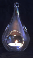 25 Bulk Pack of Hanging Clear Glass Tealight Candle Holder Tear Drop Pear Shape - 12cm High - Terrarium Plant Mini Garden Holder Decor
