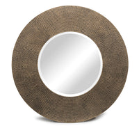 Round Wall Mirror with Croc Pattern Frame in Gold Black Finish