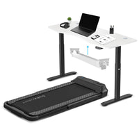 Fitness V-FOLD Treadmill with ErgoDesk Automatic Standing Desk 1800mm in White/Black with Cable Management