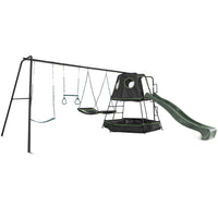 Kids Pallas Play Tower with Metal Swing Set in Green Slide