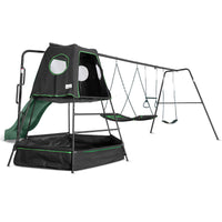 Kids Pallas Play Tower with Metal Swing Set in Green Slide