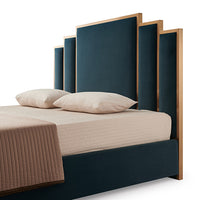 Austin Bed Frame Polyester Turquoise Fabric Padded Upholstery High Quality Slats Polished Stainless Steel Feet - Queen
