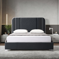 Halcyon Bed Frame Air Leather Padded Upholstery High Quality Slats Polished Stainless Steel Feet - King
