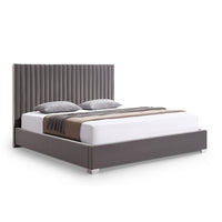 Hillsdale Bed Frame Polyester Fabric Padded Upholstery High Quality Slats Polished Stainless Steel Feet - King