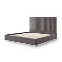 Hillsdale Bed Frame Polyester Fabric Padded Upholstery High Quality Slats Polished Stainless Steel Feet - King