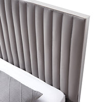 Hillsdale Bed Frame Polyester Fabric Padded Upholstery High Quality Slats Polished Stainless Steel Feet - Queen
