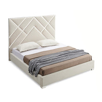 Matrix Bed Frame Fabric Padded Upholstery High Quality Slats Polished Stainless Steel Feet - Queen