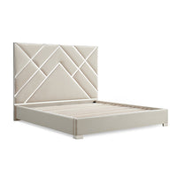 Matrix Bed Frame Fabric Padded Upholstery High Quality Slats Polished Stainless Steel Feet - Queen