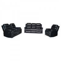 3-2-1 Seater Seater Finest Black Leatherette Recliner Feature Console LED Light Ultra Cushioned