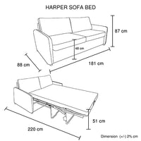 Harper Multifunctional 3 Seater Sofa Bed Fabric Upholstery Wooden Structure