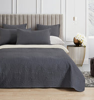 Lisbon Quilted 3 Pieces Embossed Coverlet Set-queen/double charcoal