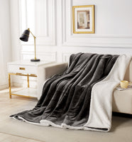 2 in 1 Teddy Sherpa  Quilt Cover Set and Blanket king size charcoal