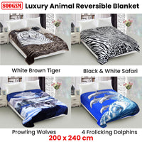 800GSM Luxury Reversible Animal Mink Blanket Queen 200 x 240 cm Frolicking Dolphins