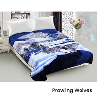 800GSM Luxury Reversible Animal Mink Blanket Queen 200 x 240 cm Prowling Wolves