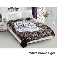 800GSM Luxury Reversible Animal Mink Blanket Queen 200 x 240 cm White Brown Tiger