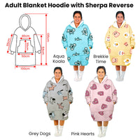 Adult Women Comfy Warm Blanket Hoodie with Sherpa Fleece Reverse Grey Dogs