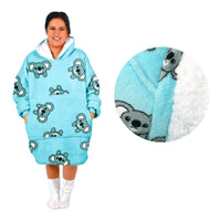 Adult Women Comfy Warm Blanket Hoodie with Sherpa Fleece Reverse Aqua Koala