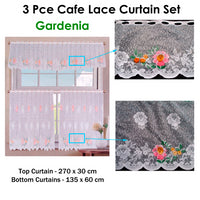 3 Pce Cafe Gardenia Lace Curtain Set