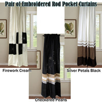 Pair of Embroidered Rod Pocket Curtains 150 x 213cm each Silver Petals