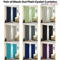 Pair of Blockout Plain Eyelet Curtains Black