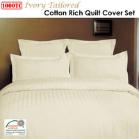 1000TC Self Striped Tailored Quilt Cover Set Ivory King