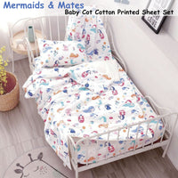 Mermaids & Mates Baby 100% Cotton Printed Sheet Set Cot Size