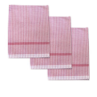 Set of 3 Jumbo Cotton Checkered Tea Towels 60 x 90 cm Red