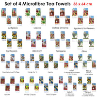 Set of 4 Microfibre Printed Tea Towels All Pieces