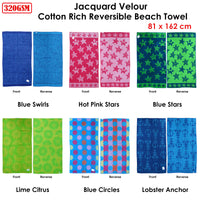 Jacquard Velour Reversible Beach Towel Blue Lobster Anchor