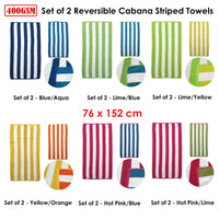Set of 2 Reversible Cabana Striped Towels Lime/Blue