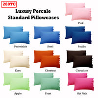 280TC Luxury Percale Standard Pillowcases Steel