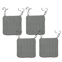 Set of 4 Square Chair Pads with Ties Small Checkered Grey