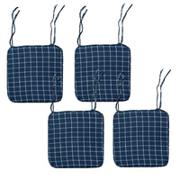 Set of 4 Square Chair Pads with Ties Checkered Navy