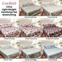 Hotel Living 3 Pce Light Weight Comforter Set Queen/King Corbett Tropical Leaves