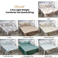 Hotel Living 3 Pce Light Weight Comforter Set Queen/King Oscar Chevron Checkers