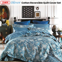 250TC Oliver Cotton Reversible Quilt Cover Set Queen