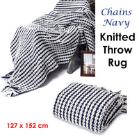 Chains Navy Knitted Throw Rug