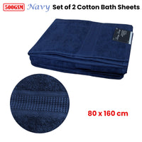 500GSM Set of 2 100% Cotton Bath Sheet Navy 80 x 160 cm