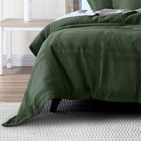 Bianca Sussex Forest Green Cotton Waffle Quilt Cover Set Queen