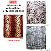 675gsm 2 Ply Animal Print Faux Mink Blanket Queen 200x240 cm Jaguar