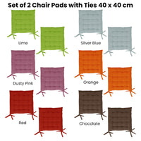 Set of 2 Chair Pads with Ties 40 x 40 cm Chocolate