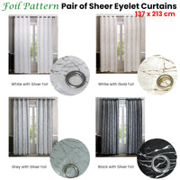 Pair of Sheer Eyelet Curtains Black with Silver Foils 137 x 213 cm