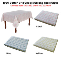 Cotton Grid Checks Oblong Table Cloth Yellow 130 x 180cm