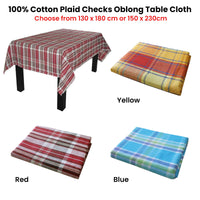 Cotton Plaid Checks Oblong Table Cloth Red 130 x 180cm
