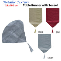 Metallic Texture Table Runner with Tassel 33 x 180 cm Gold